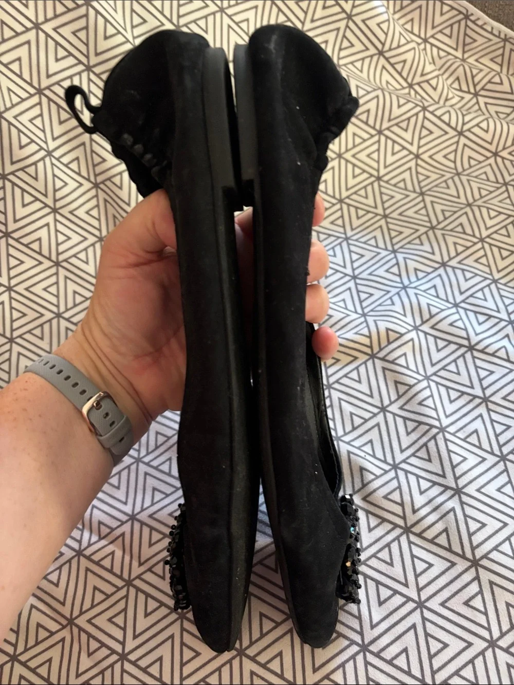 Kelsi Dagger Black Pointed Toe Embellished Ballet Flats